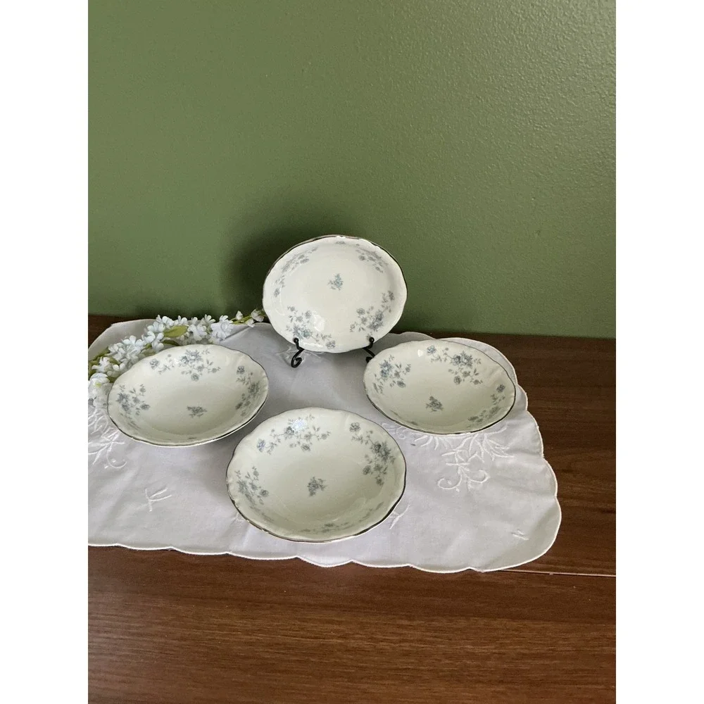 Johann Haviland Blue Garland Fruit Bowls Set‎ of 4 Bavaria Germany Platinum Rim